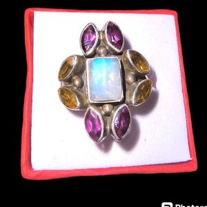 Nicky Butler Designer Moonstone, Amethyst, & Citrine Ring  In Sterling Silver